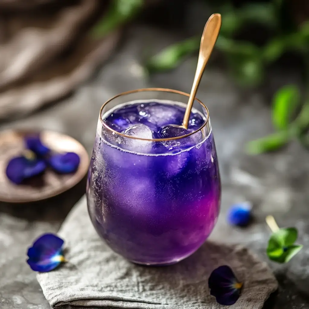 Brazilian Mounjaro Drink Is the Viral 3-Ingredient Tonic You’ll Actually Want to Try 5 Brazilian Mounjaro drink with butterfly pea flower, vibrant blue-purple color, and ice cubes in a modern glass