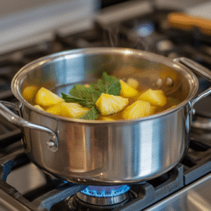 Simmering Costa Rican Tea Recipe for Weight Loss with pineapple, cinnamon, and mint.