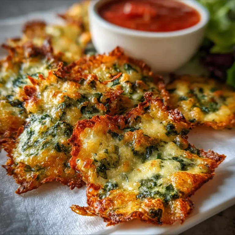 Golden-baked spinach and ricotta mozzarella crisps served with marinara dip.