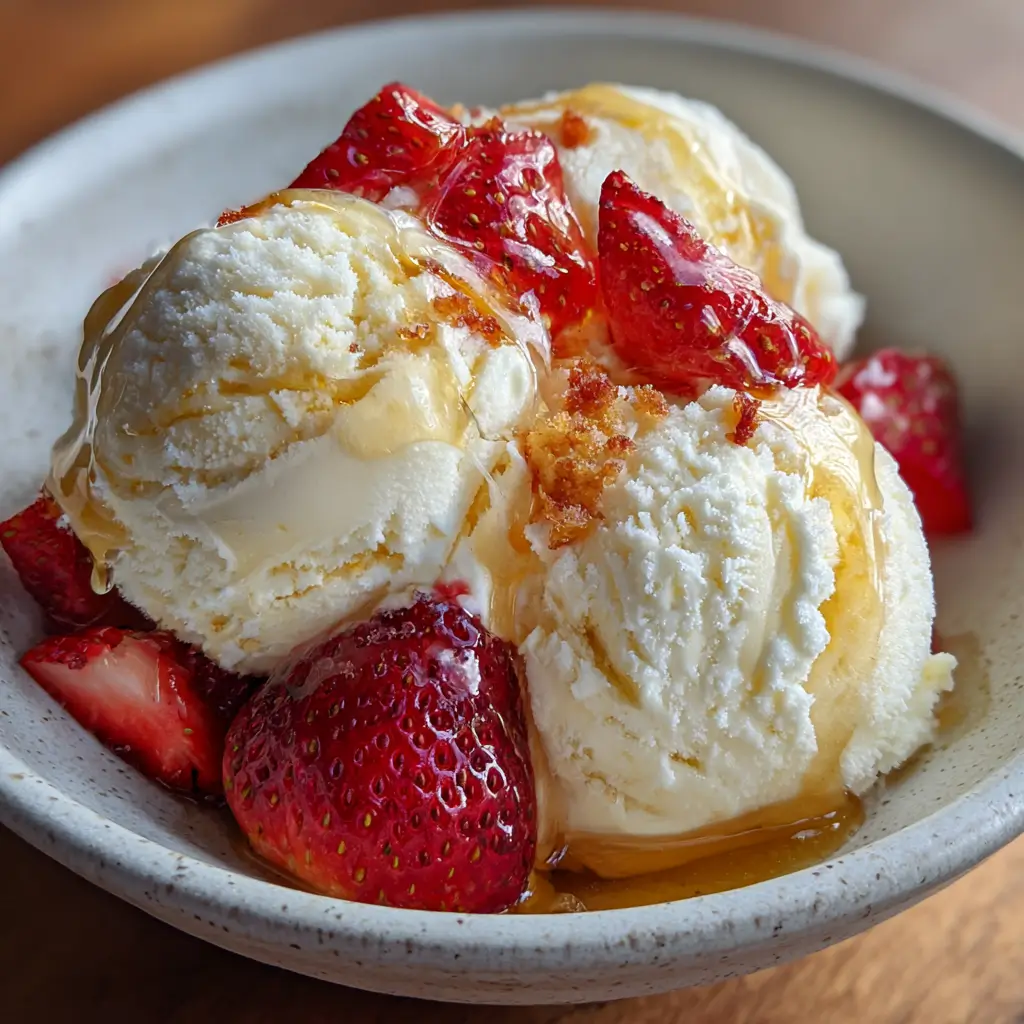 Viral Cottage Cheese Ice Cream 2 Cottage Cheese Ice Cream in a bowl with strawberries