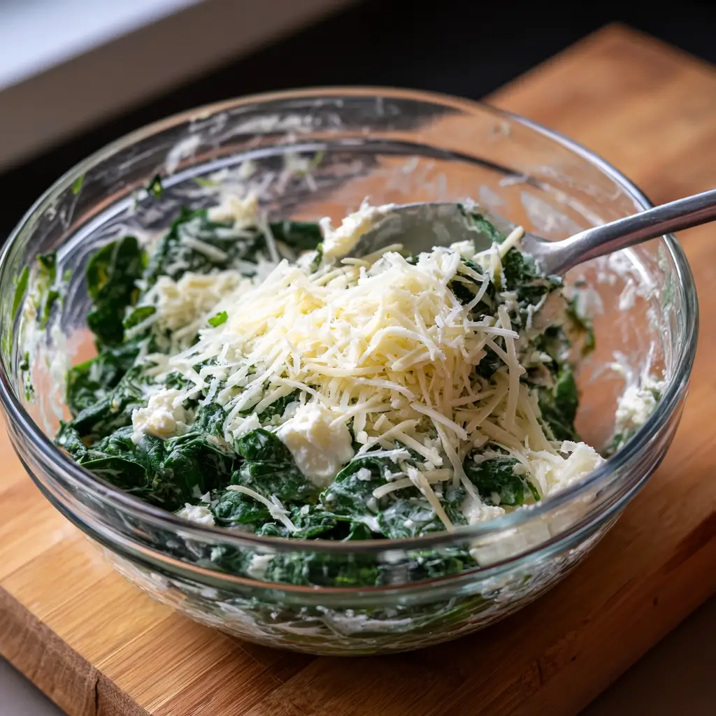 Spinach and Ricotta Mozzarella Crisps 4 Spinach and Ricotta Mozzarella Crisps mixture preparation