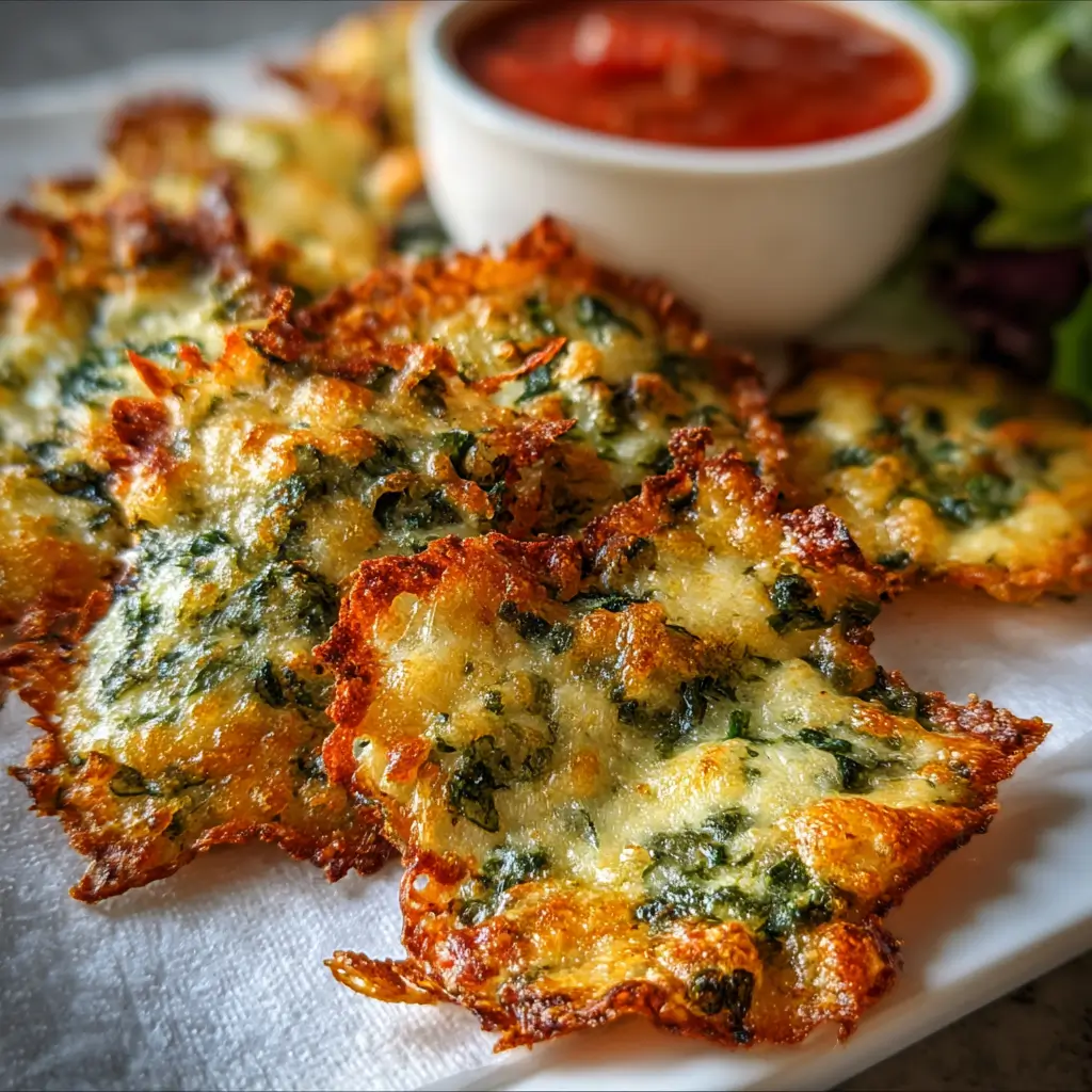 Spinach and Ricotta Mozzarella Crisps 2 Spinach and Ricotta Mozzarella Crisps with dips