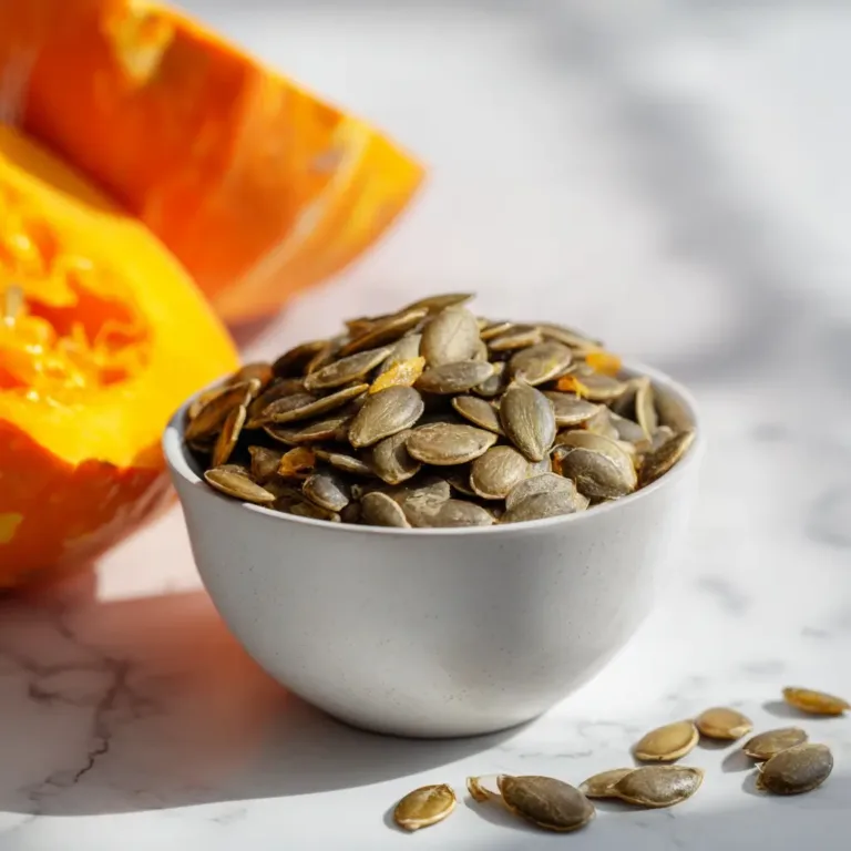 Cleaning pumpkin seeds recipe process in a bowl.