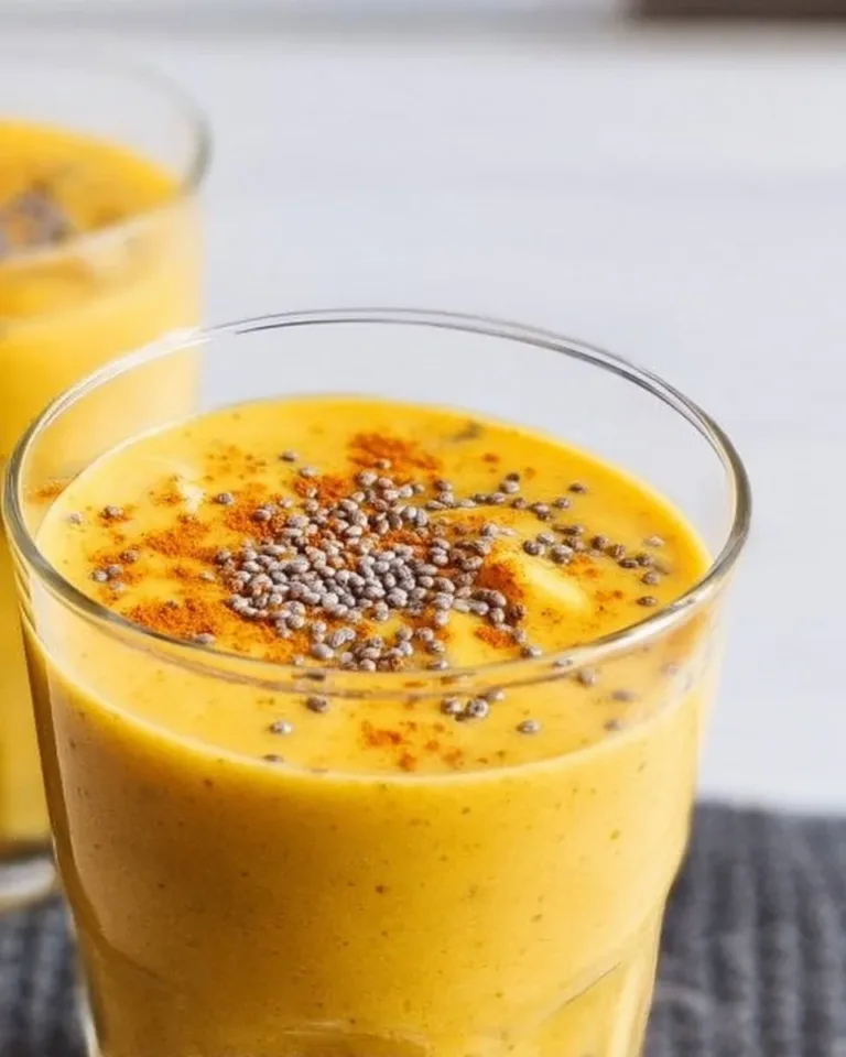 Delicious anti-inflammatory pineapple banana turmeric smoothie in a glass