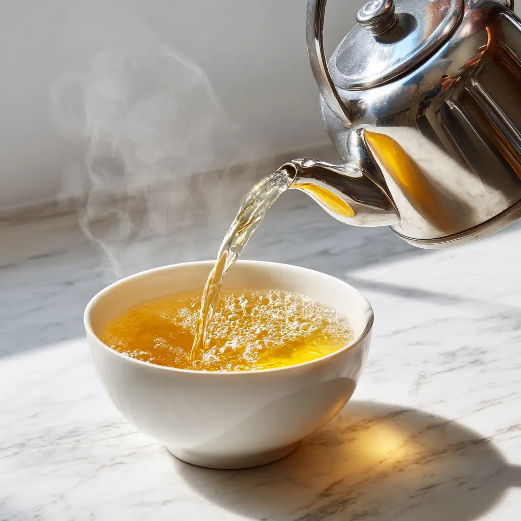 Pouring hot liquid into bloomed gelatin for weight loss recipe