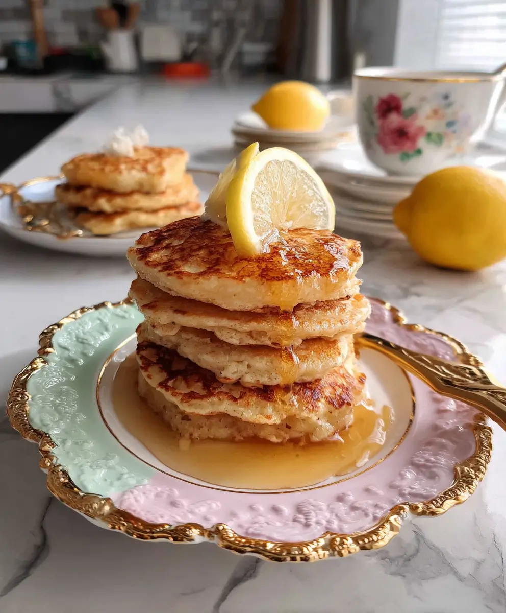 Lemon ricotta cheese pancakes with syrup