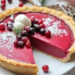 Delicious Cranberry Custard Pie with tart cranberries and creamy custard filling