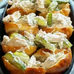 Delicious dill pickle chicken salad served in a bowl with fresh ingredients.