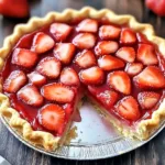 Delicious fresh strawberry pie with juicy berries and golden flaky crust
