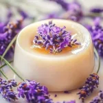 Beautiful Lavender Honey Panna Cotta served in a glass with lavender flowers