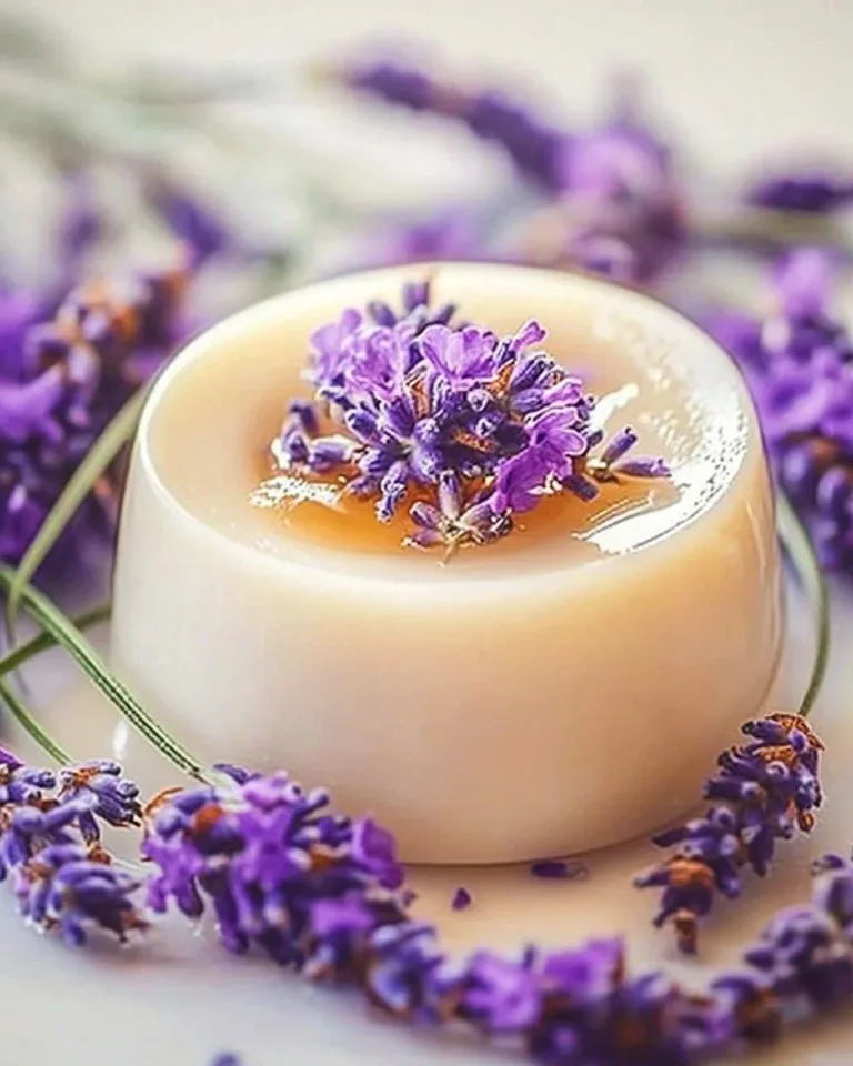 Beautiful Lavender Honey Panna Cotta served in a glass with lavender flowers