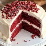A slice of my perfect red velvet cake topped with cream cheese frosting
