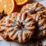 Freshly baked orange clove cookies on a wooden plate