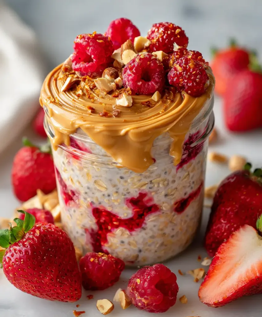 The Best Overnight Oats Recipe With Chia Seeds 9 Peanut butter overnight oats with strawberry chia jam, raspberries, and chopped peanuts