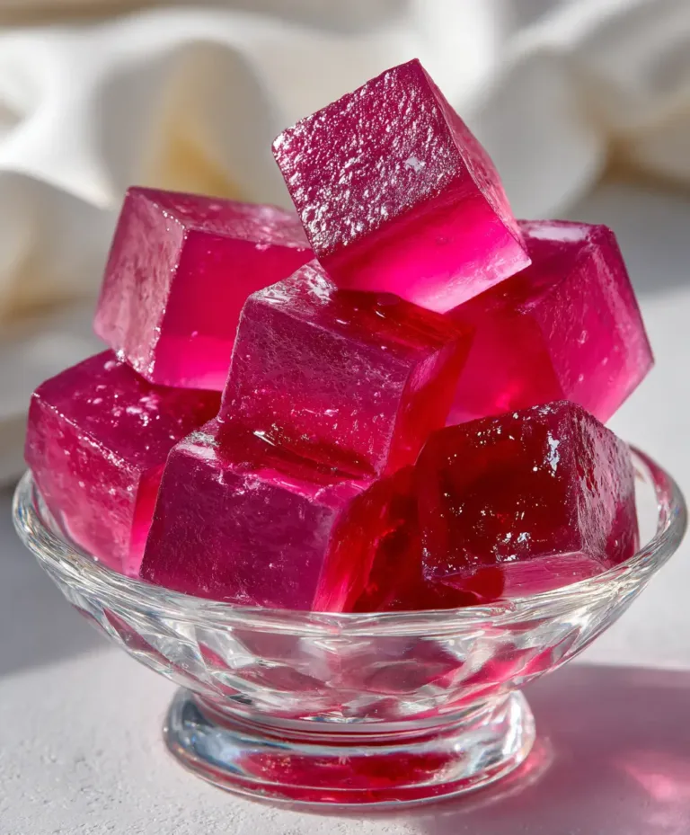 Dr Oz Pink Gelatin Recipe only served as bright pink cubes in a small clear glass dish