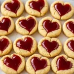 Delicious thumbprint heart cookies filled with jam, perfect for sharing.