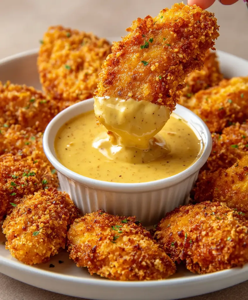 3 Ingredient Honey Mustard: Creamy, Tangy and Better Than Any Bottle 9 Crispy chicken tender dipping into 3 ingredient honey mustard sauce