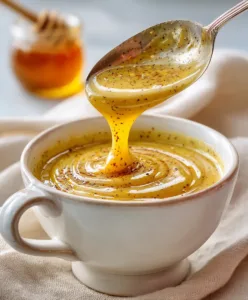 3 Ingredient Honey Mustard: Creamy, Tangy and Better Than Any Bottle 5 Stirring 3 ingredient honey mustard with a fork in a white bowl