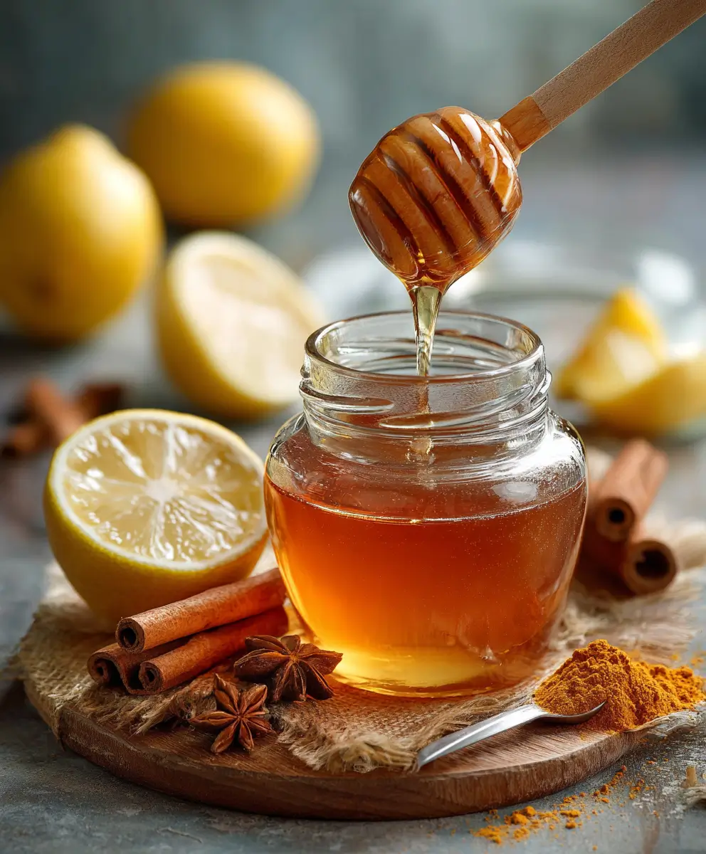 Asian Honey Protocol Recipe 3 Asian Honey Protocol Recipe ,raw honey with turmeric cinnamon and lemon in glass jar