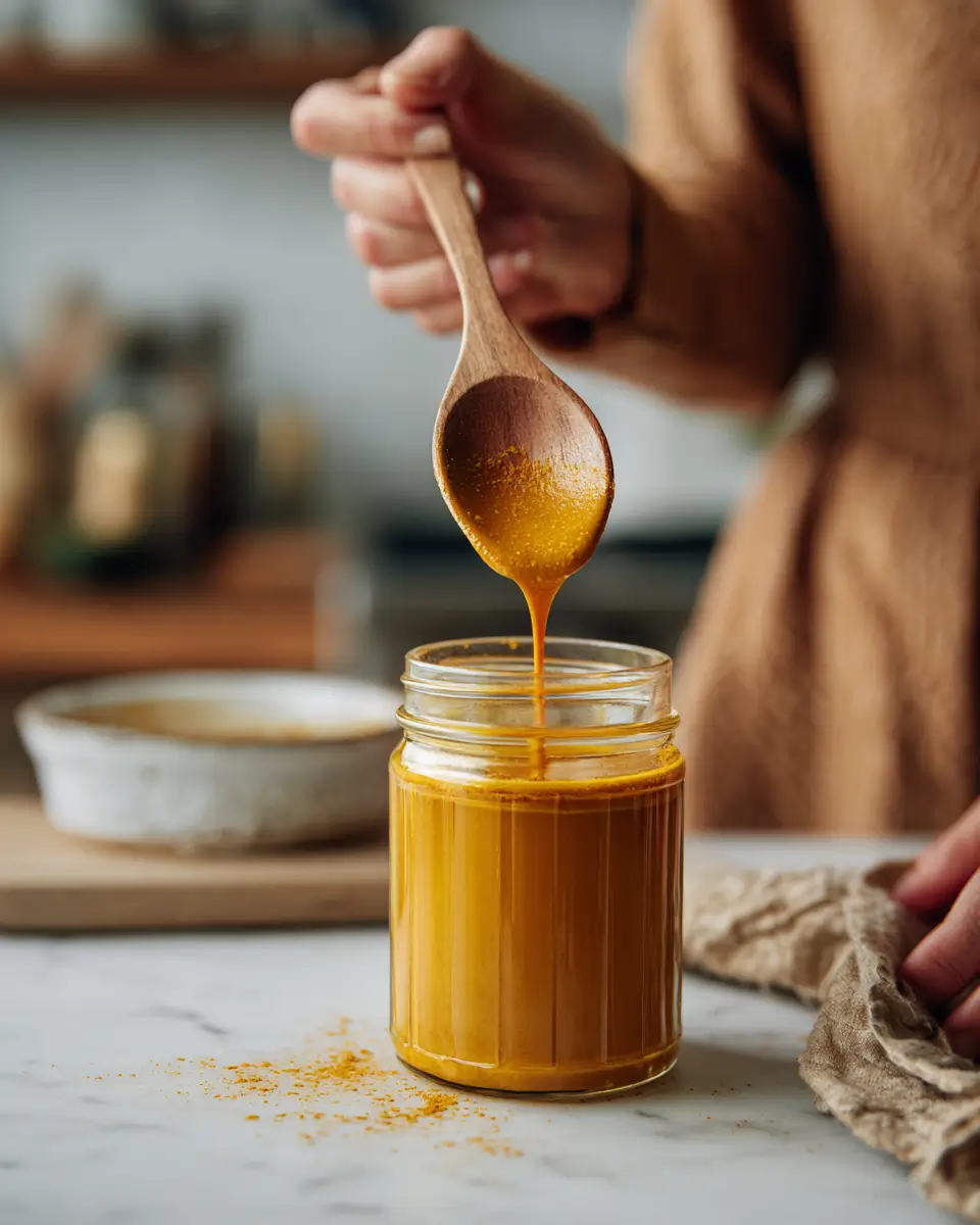 Dr Gupta Honey Recipe: The Golden Blend That's Worth Making at Home 3 Hands stirring golden turmeric honey blend in a glass jar with a wooden spoon ,Dr Gupta Honey Recipe