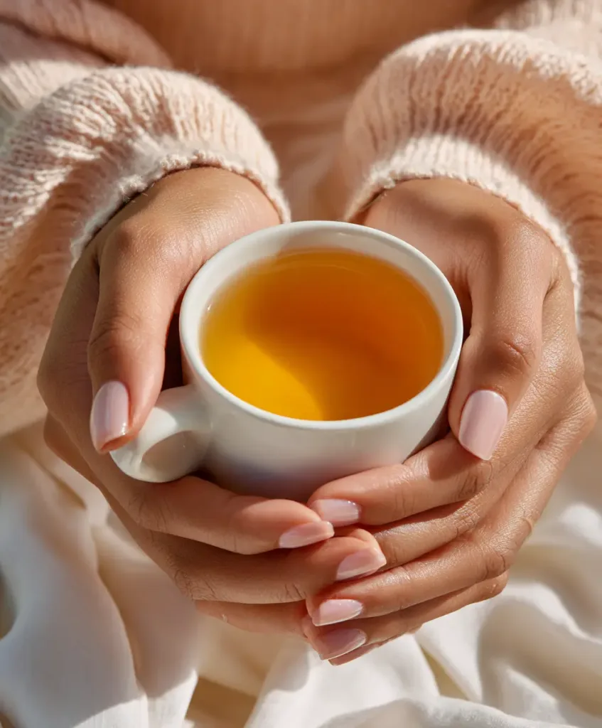 Ben Carson Honey Recipe for Brain Health 6 Finished ben carson honey recipe brain health drink held in both hands, golden honey tea in ceramic mug