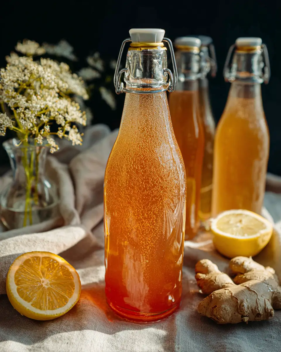 best probiotic soda recipe in a glass bottle with lemon and ginger
