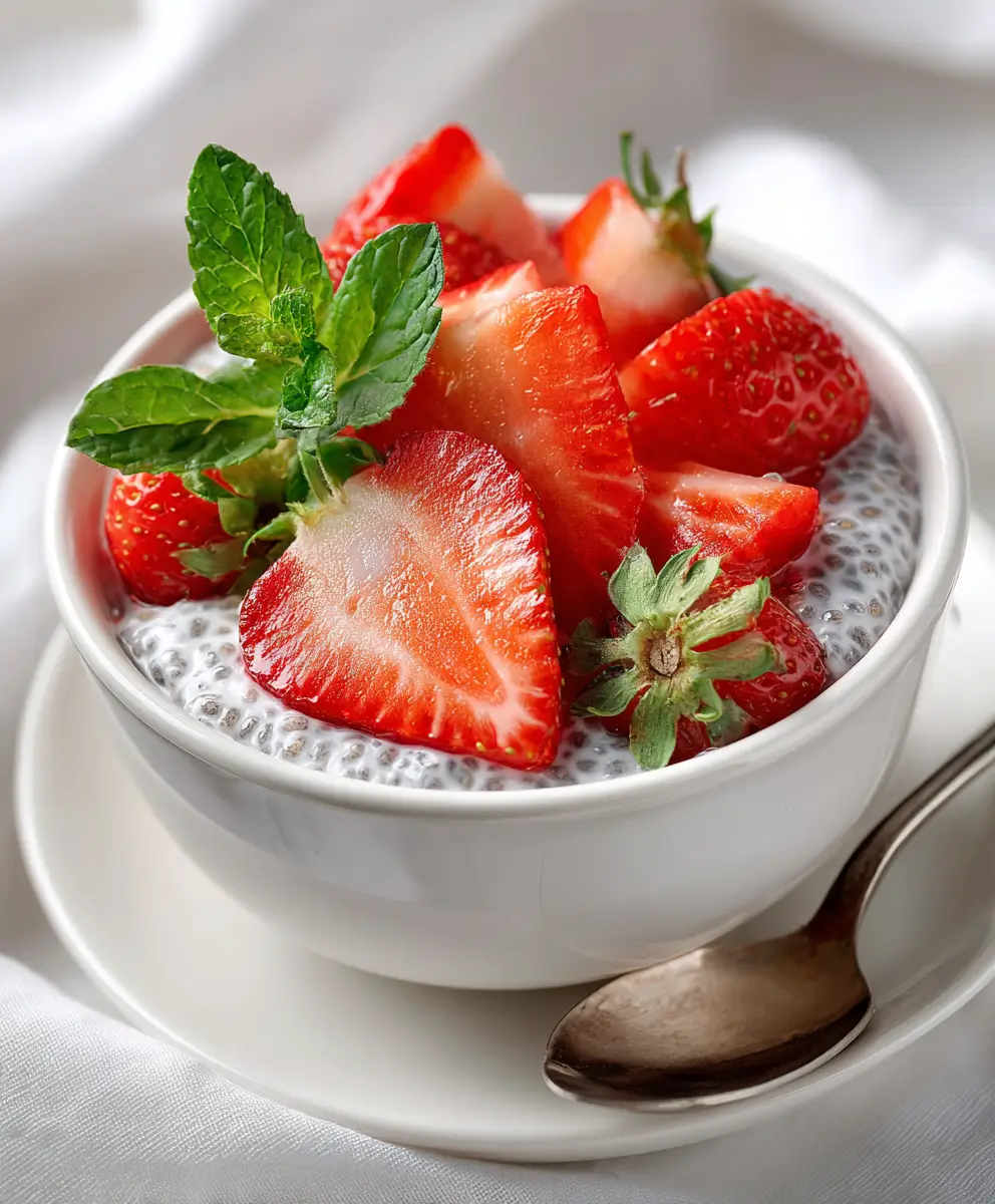 Chia seed pudding for weight loss served with fresh strawberries and no added sugar