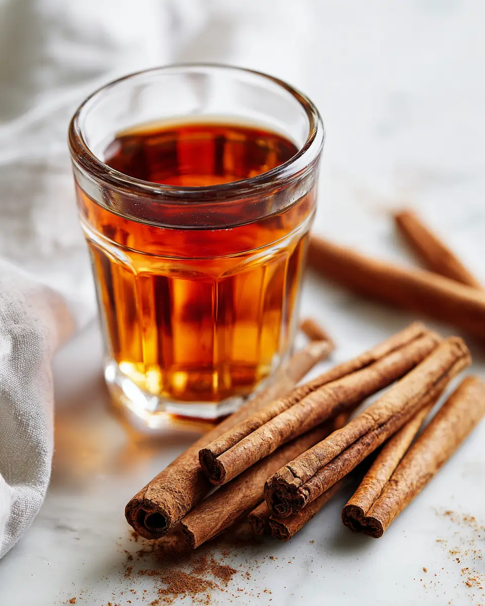 Top 7 Cinnamon Water Benefits (Skin, Hormones, Blood Sugar & Sleep) 3 Close-up of cinnamon water in a glass beside fresh cinnamon sticks for skin benefits ,Cinnamon Water Benefits