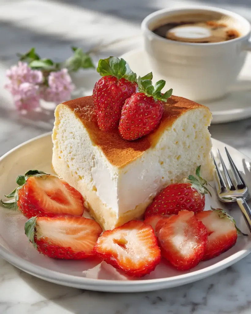  Japanese yogurt cheesecake recipe served with fresh strawberries