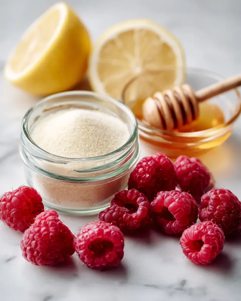 Dr William Li Gelatin Recipe for Weight Loss 4 dr william li gelatin recipe ingredients with unflavored gelatin powder fresh raspberries lemon and honey on marble