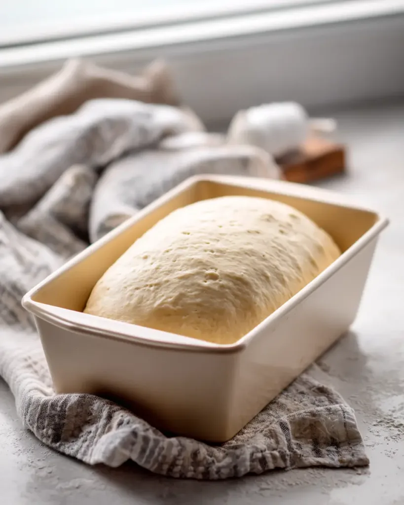 Simple and Easy Gluten Free Bread Recipe for Beginners 8 Gluten free bread recipe risen in a loaf pan, doubled in size and ready to bake. Gluten Free Bread Recipe