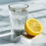 baking soda recipe for weight loss with lemon in a clear glass on white marble