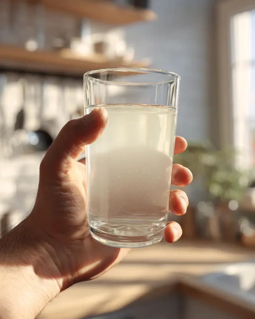 best time to drink baking soda to lose weight shown as a morning hand-held glass of lemon water