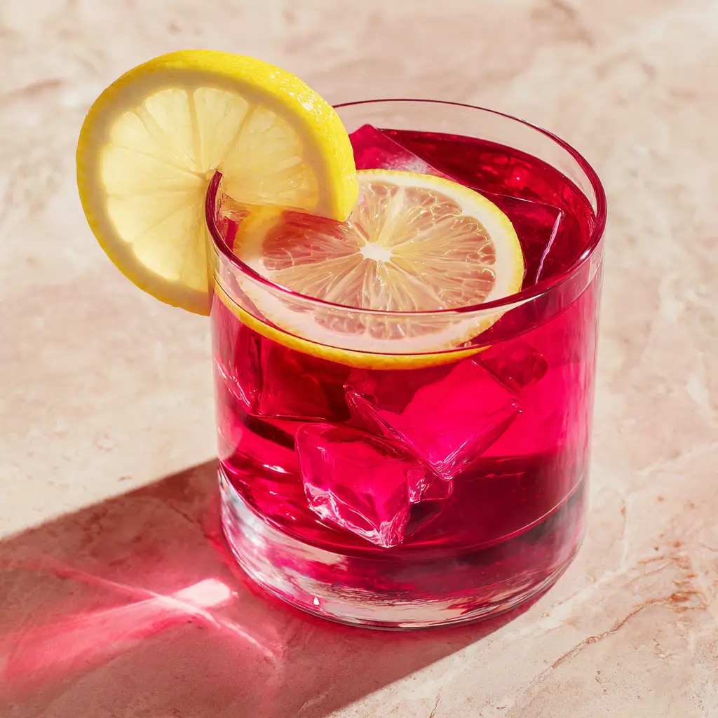 
Pink bariatric gelatin recipe for weight loss made with cranberry juice and lemon in a glass