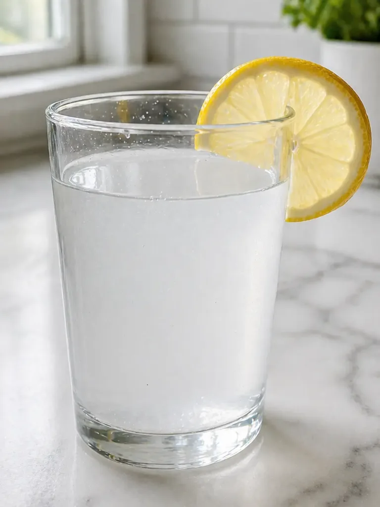 what is the baking soda trick finished drink clear glass with lemon slice on rim ,What is the baking soda trick